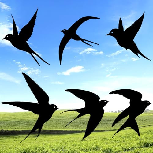 Luccyle 6 Stück Schwarze Vögel Metall Wanddekoration,Schwalbe Metall im Freien hängend dekorativ,Vogel Wandskulptur für Haus Patio Wohnzimmer Bad Garten