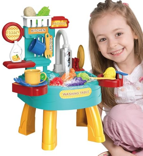 Imaginez un lavabo, un jouet pour évier pour - Jouet de jeu avec de l'eau courante, un lave-vaisselle électrique, un évier - Ustensile de cuisine amusant pour jouer pour la naissance