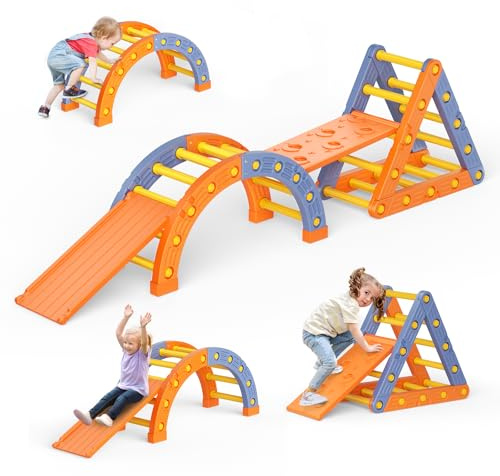 Montessori Kit d'escalade d'intérieur multifonction pour enfants (cadre d'escalade + demi-cercle + échelle + toboggan)