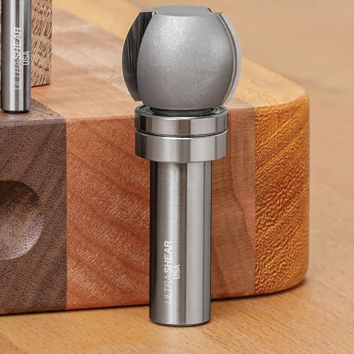 Ultra-Shear Finger Grip Groove Router Bit, 1/2 SH, 1-1/4 Boards, Template Pattern Bearing, Great for Serving & Cutting Boards, USA Made - US512FGGR