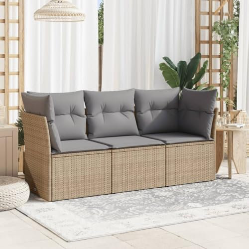 Utiny 3-TLG. Gartensofa Lounge Sofa Outdoor Gartenmöbel mit Kissen Beige Poly Rattan