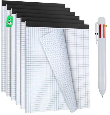 NCTNCX Lot de 6 blocs-notes à carreaux A4, 21.6 cm x 30 cm bloc note a4, 30 pages sans couverture Format A4 Papier perforé
