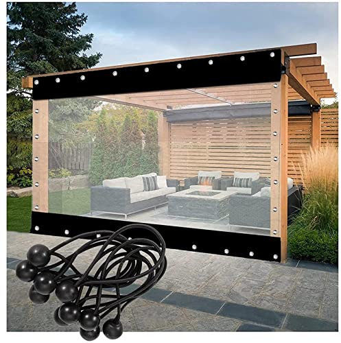 Pergola Store de terrasse imperméable, avec œillets, transparent + noir, 3,80 x 3 m, protection latérale 0,5 mm