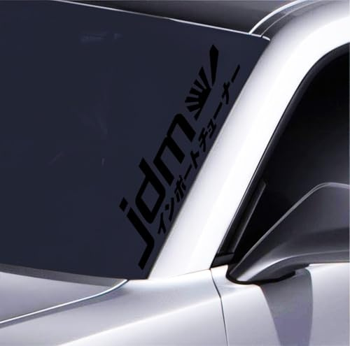 JDM Auto Aufkleber Frontscheibe - 55x12,5 cm Sonnenblendstreifen - Japanischer Schriftzug - Tuning Sticker für Windschutzscheibe - Blickfang für JDM-Fans, Schwarz