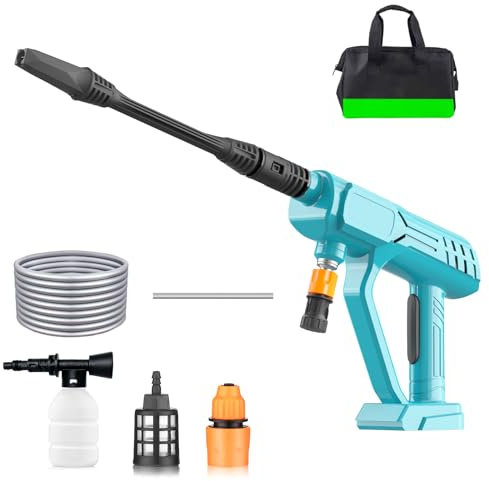 Akku Hochdruckreiniger, 90Bar Elektrischer Hochdruckreiniger mit 5M Schlauch, Kompatibel mit Makita 18V Akkus, Tragbare Drucksprühwasserpistole für Auto, Boden, Garten, Tierbad (ohne Batterie)