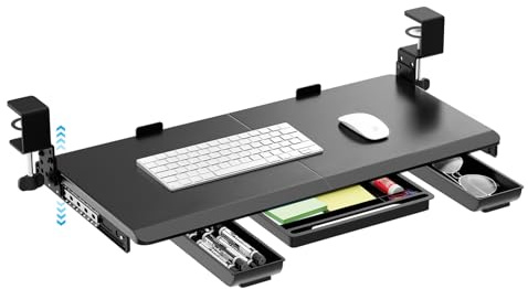 OUKMIC Große höhenverstellbare Tastaturablage mit stabiler C-Klemmhalterung und Schublade, 68,6 cm (78,7 cm inkl. Klemmen) x 30,5 cm ausziehbare ergonomische Tastaturablagen für Zuhause und Büro