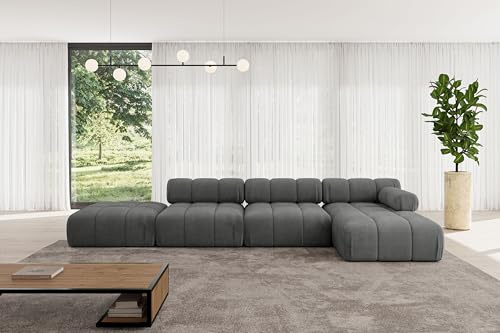 ALTDECOR Modulares Sofa Ecksofa in L-Form Corner modular Sofa Eckcouch Couch Wohnlandschaft Cauchsofa Polstersofa Lizur-L2-380x160x70 cm Dunkelgrau
