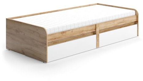 Vicco Kinderbett Clario, Weiß/Artisan, 90x200 cm mit Matratze