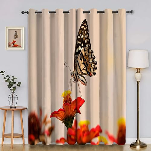 Azalea Curtains for Living Room Bedroom, Thermal Insulated Eyelet Curtain, Flowers Patterned Blackout Curtains, 72 Drop Window Treatments Drapes, W 46 x L 72 (2 Panels) PA2589