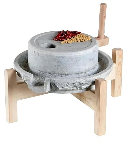 Molino de piedra para el hogar, molinillo en seco/húmedo, molino para cereales, especias molinder manual, molinillo para trigo, frijoles y cebada (9,8 x 13,7 in) con marco de madera （tamaño: 35cm）