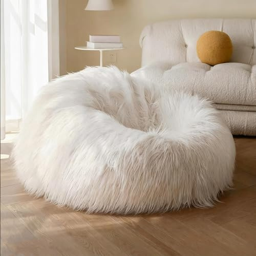 Flauschiger Sitzsackbezug aus Kunstfell (ohne Füllung), weicher Sesselbezug, Puff-Lounge-Couch, Lazy-Sofa, bequeme Bodensitzgelegenheit for Erwachsene und Kinder, Wohnzimmer(Sofa Cover Fluffy)