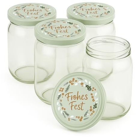 Blumixx Einmachgläser mit Schraubdeckel 8er Pack Einmachglas mit Deckel Frohes Fest - 900ml Fassungsvermögen - Ideal für Erntezeit, Konservierung & stilvolle Aufbewahrung