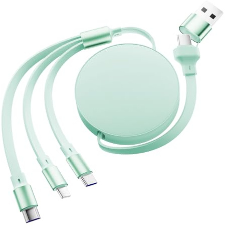 Diyuna 3 in 1 USB Multi Charger Cable, 120W Fast Multi Charging Cable with USB A/C, Retractable Charging Cable for Multiple Devices, Multiple Charger Cable Compatible for Pad, Phone, Laptop(Green)