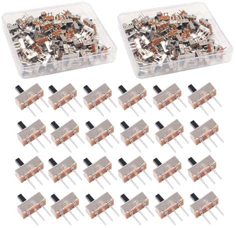 HUAZIZ 400 piezas Mini interruptores deslizantes Interruptores de lámina verticales 3 pines 2 posiciones 1P2T SPDT con panel PCB para Arduino 0.5A, 50V DC, 4 mm