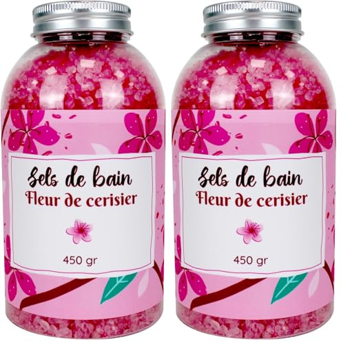 Sels de Bain Fleur de Cerisier 450g - Relaxation Détente, Spa à la Maison, Soin Corps - Sels de Bain Relaxant Muscle Naturel, Bien Etre - Pour Adulte et Enfant - French Tendance (Lot de 2)