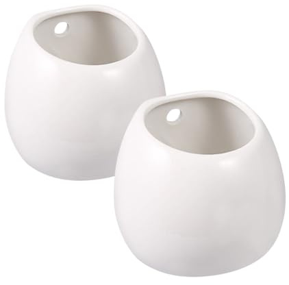 FOMIYES Set 2 Vasi da Parete Multiuso in Ceramica Bianca per Esposizione Piante Vive, Design Elegante Minimalista per Piante Succulente per Soggiorno e Salotto