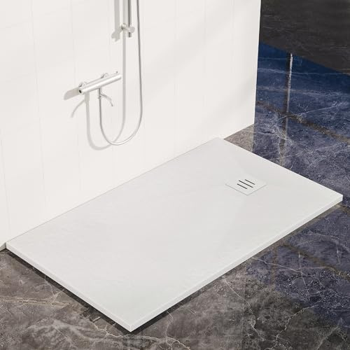 1800 x 800mm Rectangular SMC Shower Base Tray Anti Slip White | Slate Effect Surface with Slip Resistance, 32mm Height, for Walk-In Wetroom & Shower Enclosure, High Load 300kg Capacity