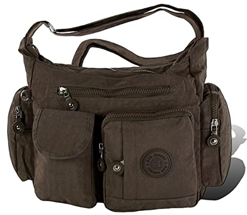 Bag Street Schultertasche Nylon Modische Umhängetasche Crossover Braun 2219