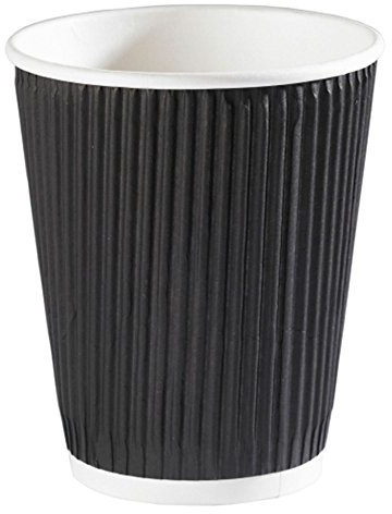 16oz Insulated Ripple Wall HOT Paper Disposable Tea Coffee Drinks Cups (Black, NO LIDS, 25)