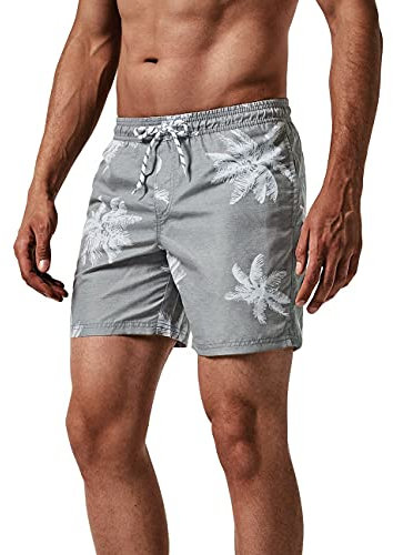 MaaMgic Badehose Herren Schnelltrocknende Badeshorts Jungen Strand Strandurlaub Surf Freizeit Laufen Sport mit Netzfutter Taschen einstellbare Kordelzug MEHRWEG-M-Kokosnuss Grau