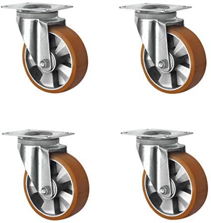 CASCOO SETSHSH125BAU5D0N Rollensatz 4 Lenkrollen, Aluminiumfelge, Polyurethan, Durchmesser 125 mm, Schwerlast, Doppelkugellager, Traglast 1200 kg (4-er Pack)