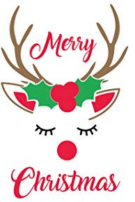 Bügelbild Aufbügler Frohe Weihnachten Merry Christmas Rentier Reindeer Rudolph in Flex, Glitzer, Flock, Effekt in Wunschgröße
