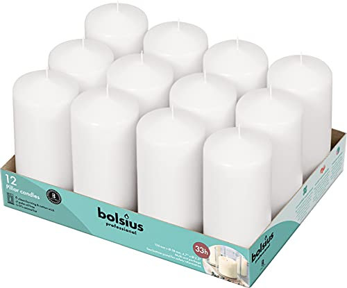 Bolsius Candele basiche per Decorazione, Cera, Bianco, Dimensione Cero Singolo: h 11.8 cm Ø5.8cm, 12 unità