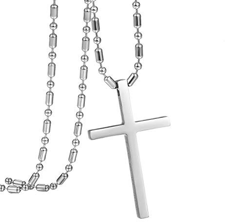 Flongo Herrenkette Männer Anhänger Rosenkranz Kette, Edelstahl Halskette Silber Jesus Kreuz Anhänger mit Philippians 4:13 Englisch Bibel Lords Prayer Herren-Accessoires