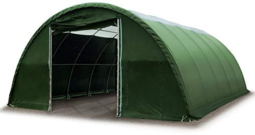 TOOLPORT Rundbogenhalle Zelthalle mit Oberlicht 9,15x10x4,5m Weidezelt Offenstall Reithalle Weidehütte Reitzelt Maschinen Tier Unterstand Lagerzelt Garage 2300N PVC grün