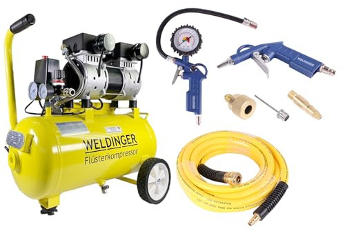 Aktionsset WELDINGER Flüsterkompressor FK 120 pro mit Druckluftset und Klammergerät 5 Jahre Garantie