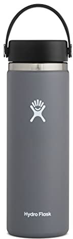 HYDRO FLASK - Water Bottle 591 ml (20 oz) - Vacuum Insulated Stainless Steel Water Bottle Flask with Leak Proof Flex Cap with Strap - BPA-Free - Wide Mouth - Stone