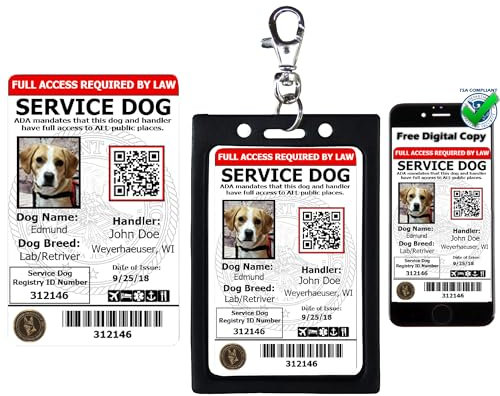 ActiveDogs Carte d'identité avec photo pour chien d'assistance – Badge pour chien d'assistance conforme à la norme ADA et TSA avec code QR et porte-clip – Inscription et copie numérique gratuites
