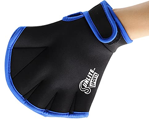 Sunlite Sports Neoprene Pool Gloves for Water Aerobics Equipment and Swimming Gear, Webbed Swim Gloves with Adjustable Wrist Strap for Aqua Therapy and Resistance Training