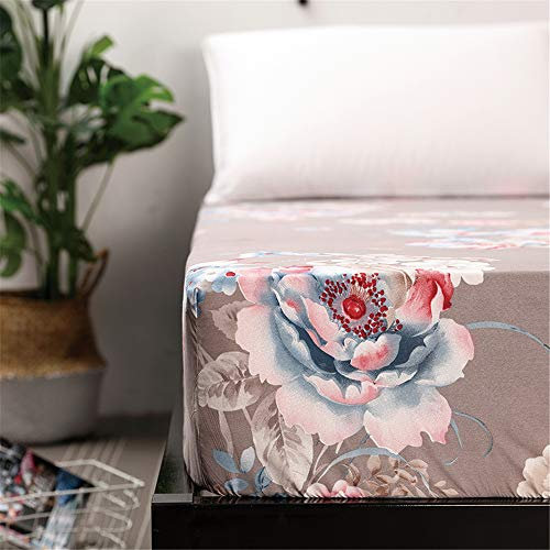 Spannbettlaken mit Vintage Klassische Blumen Drucken, Treer Weiche Atmungsaktivem Hochwertiges Mikrofaser Spannbetttuch,Tiefe Tasche,Verfügbar in verschiedenen Größen (90x200+25cm,Pfingstrosengrau)