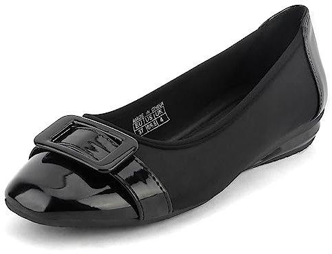 Greatonu Damen lassische Geschlossene Office Square Toe Ballerinas Buckle Flache Schuhe Schwarz EU 38