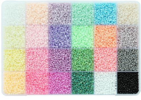 Bala&Fillic Taille 11/0 Perles de rocaille en verre 24 couleurs Environ 14400 pièces dans une boîte Petites perles de rocaille pour la fabrication de bracelets de bijoux