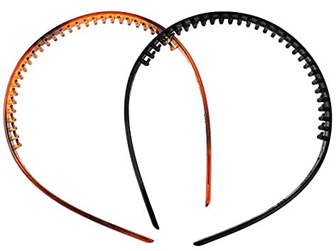 2 Stück Kunststoff Einfach haarreif Zähne Kamm Stirnbänder, Rutschfestes Elastisches Haarband Haarreif mit Zähnen Haarreifen Haarschmuck Stirnband für änner und Damen(Kaffee Schwarz)