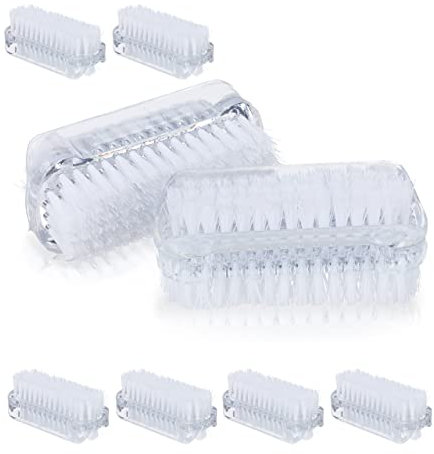 Relaxdays Nagelbürste 8er Set, doppelseitige Handbürste mit harten Borsten, Kunststoff, HBT: 3,5x8,5x3,5 cm, transparent