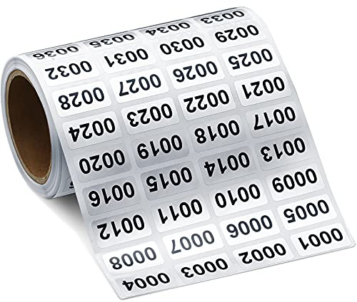 Zonon 001-2000 Pieces Inventory Number Sticker Labels Self Adhesive Waterproof Labels Vinyl Consecutive Number Stickers for Indoor, Outdoor, Storage, Classification, Supplies, 0.39 x 0.78 Inch