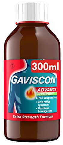 Gaviscon Advance Peppermint Liquid 300 ml - Fast Relief Heartburn, Indigestion, Acid Reflux, Stomach Pain, Extra Strength Antacid For Digestion, Nausea