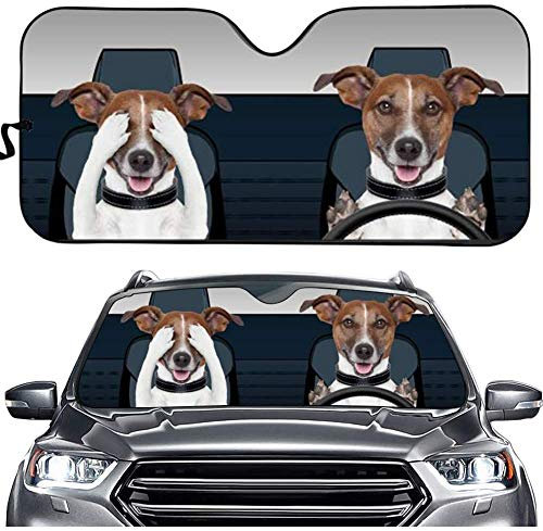 UOIMAG Parabrisas de coche con estampado divertido de conductor de perro, visera de acordeón plegable, antirreflejos, UV y reflector de calor, protección universal