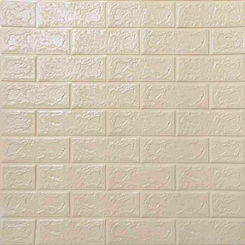 HEZHU 10 tlg 3D Tapete Wandpaneele Selbstklebend Ziegel Wasserfest Wandaufkleber (Beige)