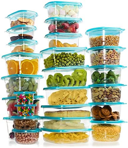 FRESHLY CONTAINED 27 Pack Plastic Food Containers - BPA-Free Reusable Storage Box Set with Lids - Airtight Containers for Kitchen, Meal Prep and Lunches - Microwave/Freezer/Dishwasher Safe