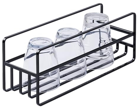YAMAZAKI 5644 TOWER Slim Mug & Glass Rack, black, Steel/Silicone, 11 x 33.2 x 12 cm