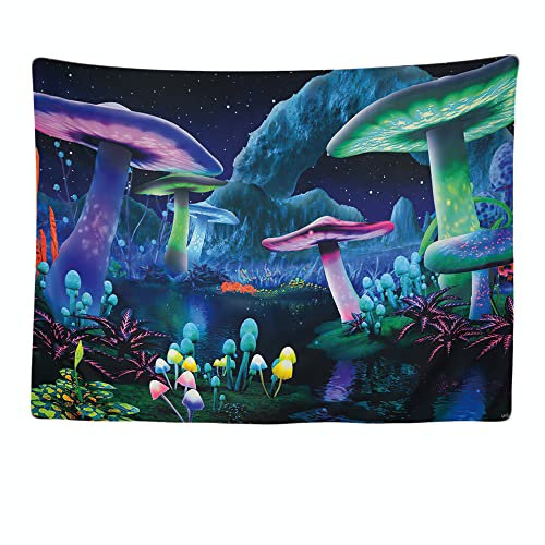 Ulticool - Pilze Psychedelic Wandteppich XXL - 200 x 150 cm - Poster Wand Teppich Tuch Fototapete - Banshee Horror Hippie Aesthetic Deko - Wandbehang Vorhang - Accessoires Schlafzimmer Wohnzimmer