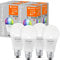 LEDVANCE Smarte LED-Lampe mit WiFi Technologie, Sockel E27, Dimmbar, Lichtfarbe änderbar (2700-6500K), RGB Farben änderbar, ersetzt Glühlampen mit 60 W, SMART+ WiFi Classic Multicolour, 4er-Pack