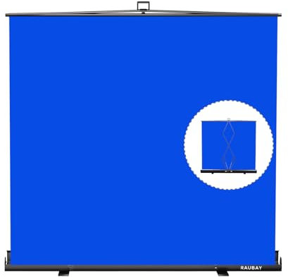 【Wider Style】 RAUBAY 78.7 x 82.7in Large Collapsible Blue Screen Backdrop Portable Retractable Chroma Key Panel Photo Background with Stand for Video Conference, Photographic Studio, Streaming