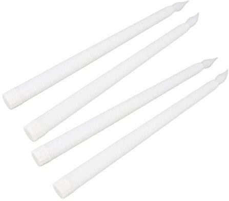 Garosa 4 Stück 10-Zoll-Flammenlose Spitzkerzen Lange LED-Kerzen Licht Batteriebetriebene Elektrische LED-Spitzkerze Warmes Licht für Weihnachten, Urlaub, Hochzeit, Geburtstag (Weiß)