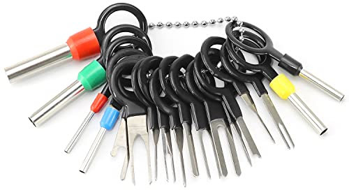 WJMY Entriegelungswerkzeug Auspinwerkzeug 18 Pcs KFZ Kabel Stecker Ausbau Werkzeug Auspinn Werkzeug Terminal Steckverbindung Demontage Pin für Flach- und Rundsteckkontakte