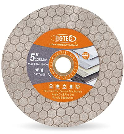 Lame per sega diamantata BGTEC, disco da taglio da 125 mm per piastrelle in ceramica, gres porcellanato, marmo, pietra artificiale, esagono bilaterale